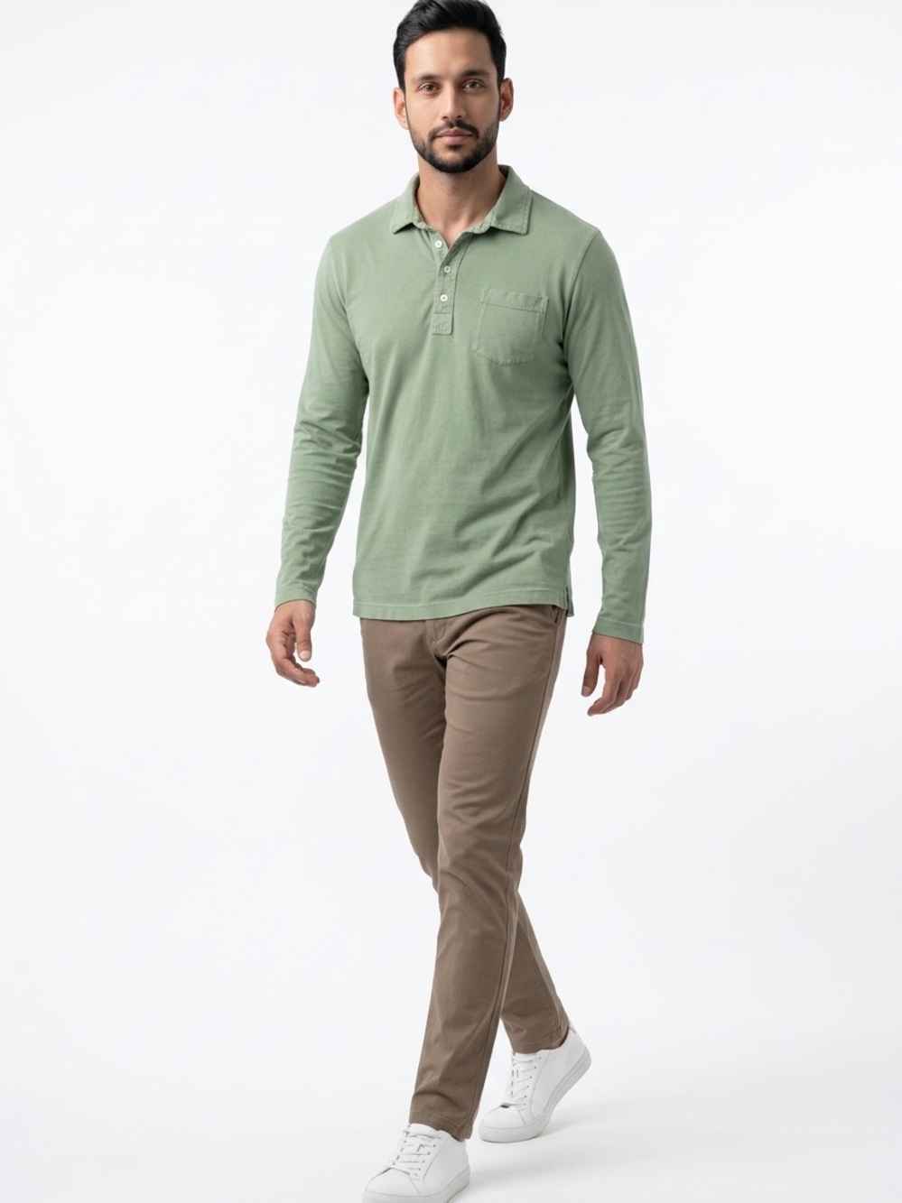 Billy Reid Organic Cotton Garment Dye Men M Long Sleeve Button Polo Shirt Green